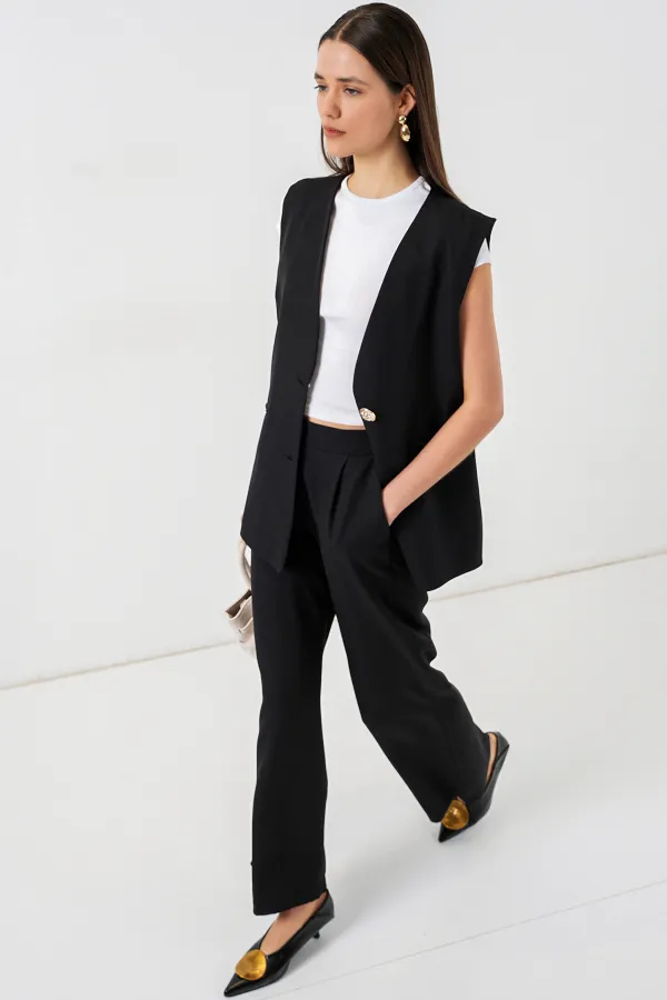 Ensemble deux pièces gilet et pantalon pour femme 30086 - Noir