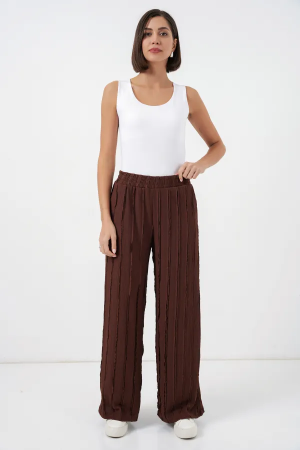 Kadın Dokulu Esnek Örme Pantolon 30077 - Kahverengi