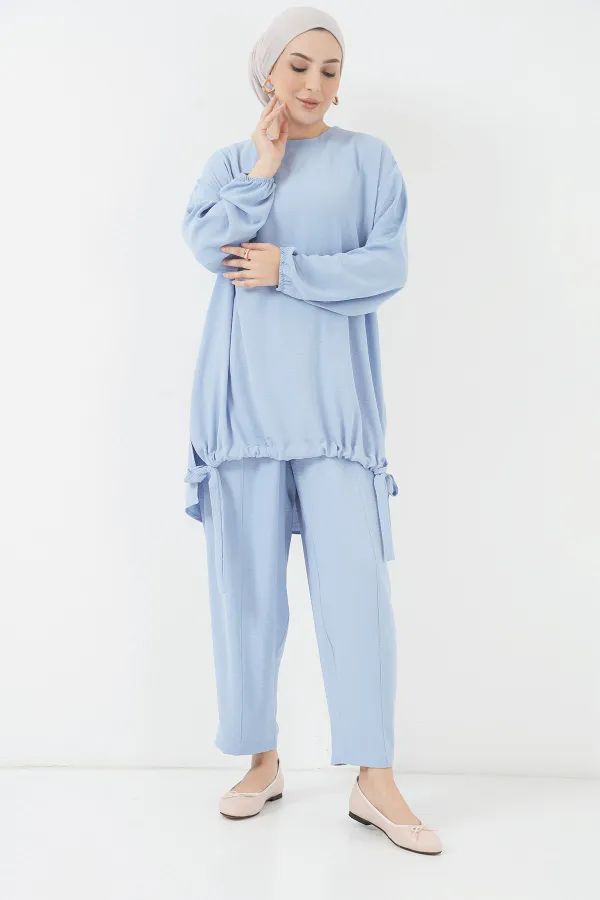 Ensemble deux pièces tunique et pantalon 6682 - Bleu