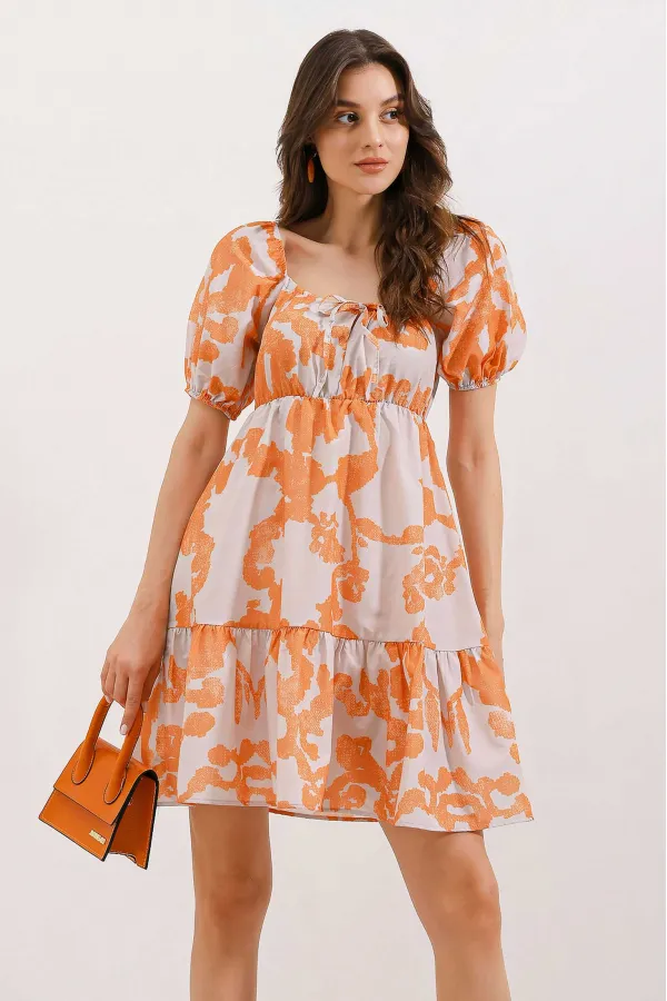 2351 Flared Poplin Dress - D. Orange