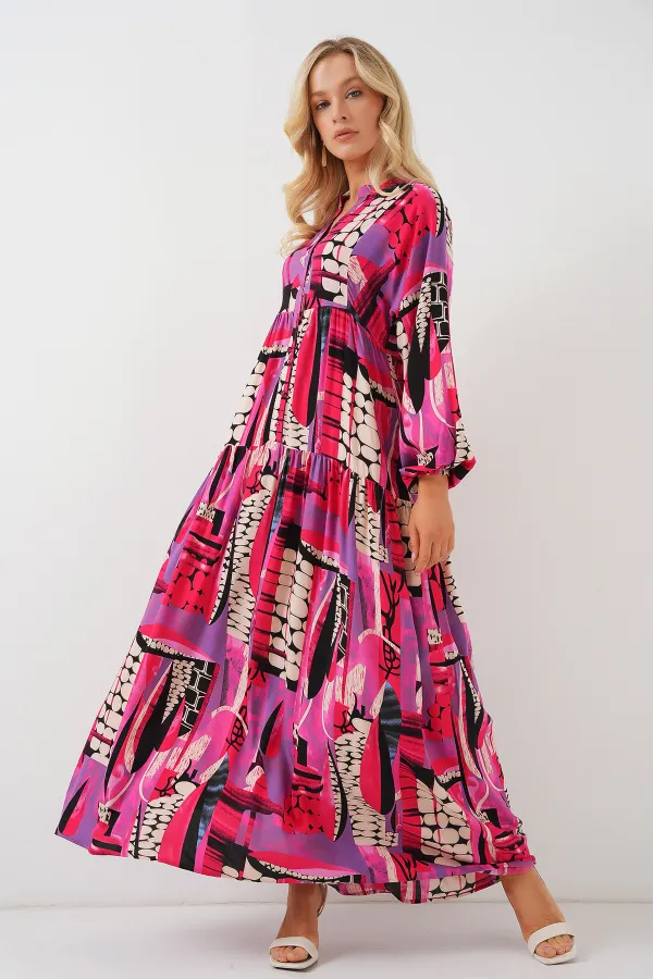 Robe hijab à motifs authentiques 2423 - Noir - Violet