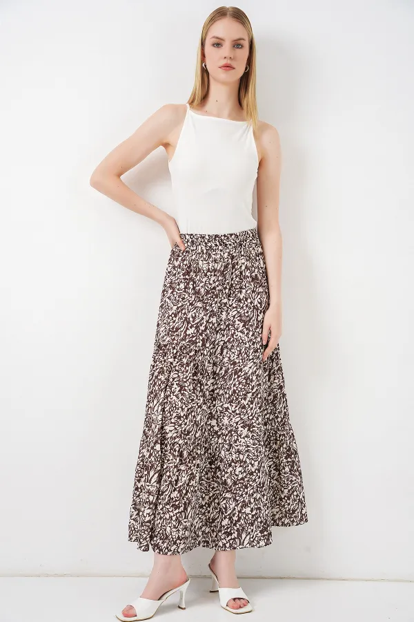 1898 Desenli Uzun Etek - Sütlü Kahve