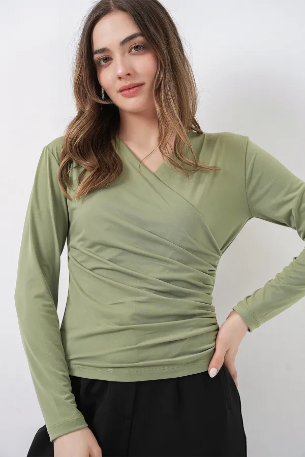 939 Wrap Collar Sandy Blouse - Light Green