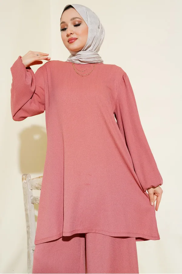 Ensemble tunique et pantalon rose poudré pour femme 6663