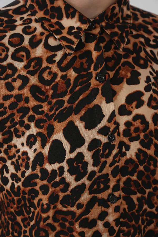 3721 Grafik Desenli Gömlek - C. Kahverengi