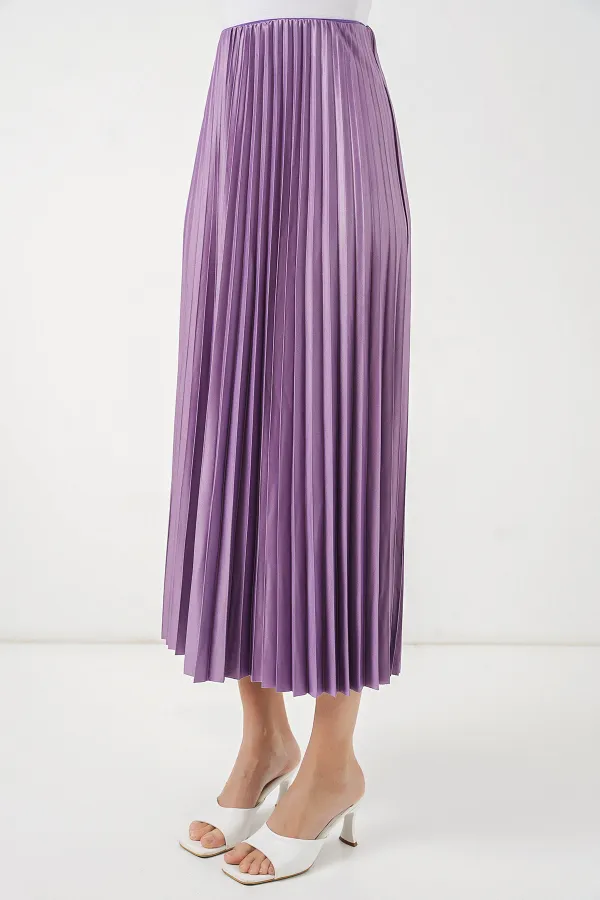 Jupe plissée aspect cuir 8009 - Lilas