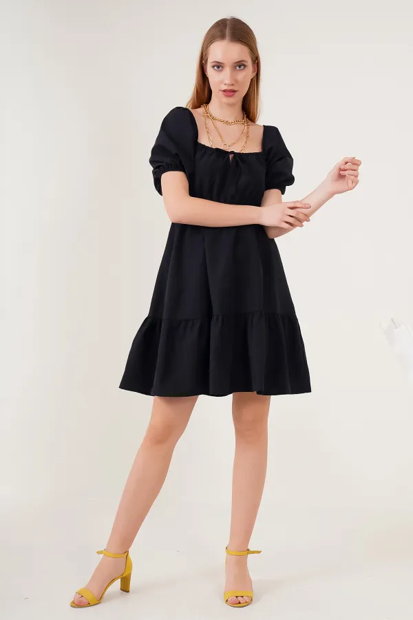 2351 Flared Poplin Dress - Black