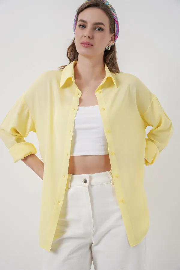 Chemise oversize en viscose pour femme 3785 - Jaune