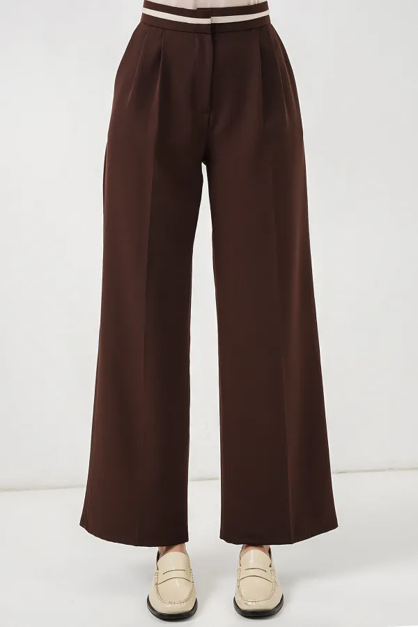 Women's Wide Leg Fabric Trousers 30088 - Brown