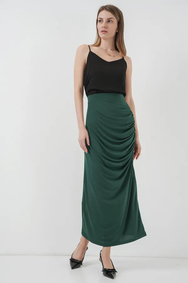 Jupe midi froncée 8035 - Vert émeraude
