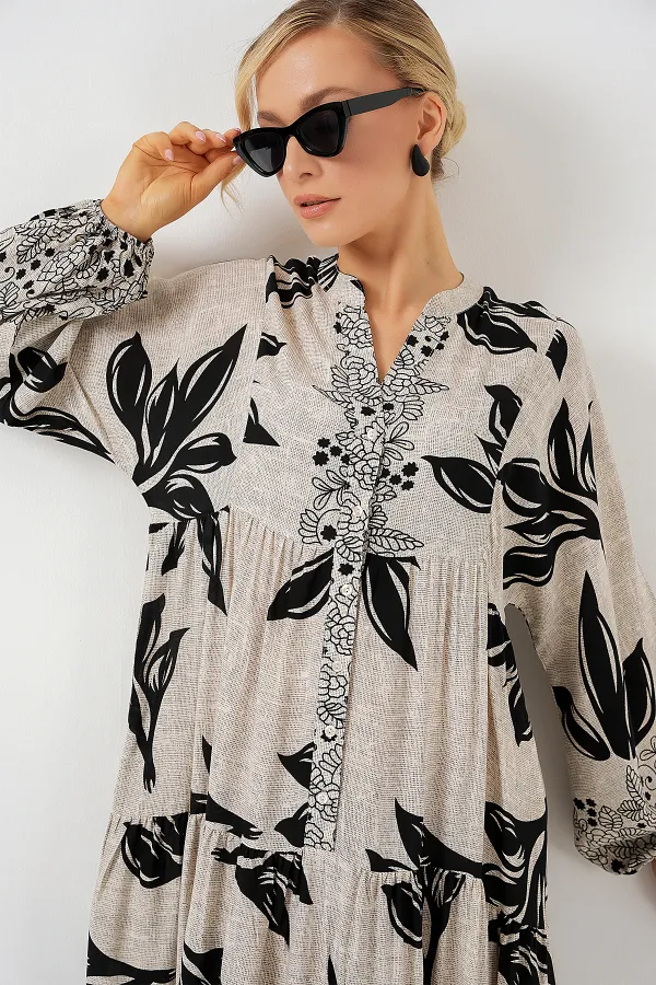 Robe hijab à motifs authentiques 2423 - Gris clair