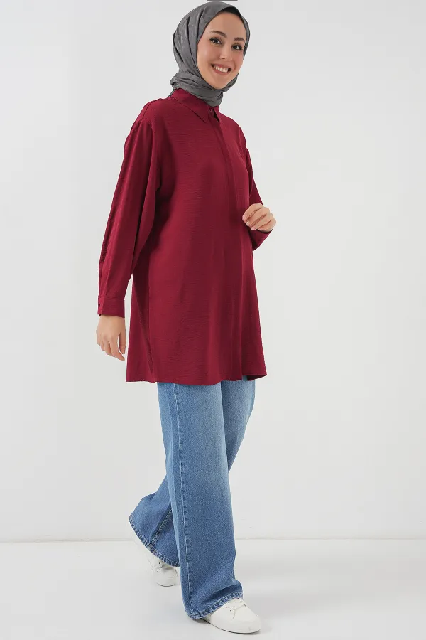 Kadın Uzun Gömlek Tunik 5945 - Bordo