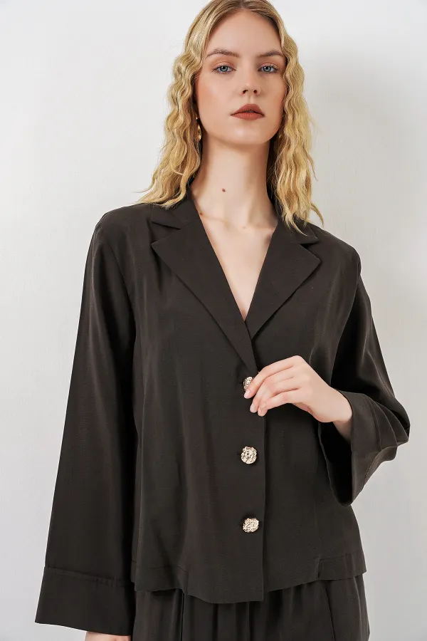 Women's Jacket and Trousers Two-Piece Set 30065 - Dark Brown