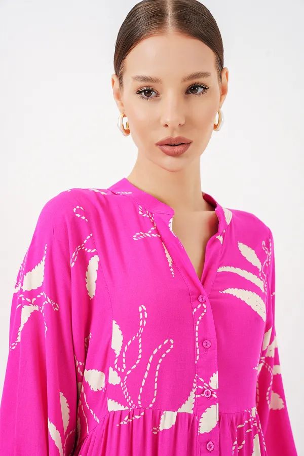 Robe longue hijab à motifs pour femme 2585 - Fuchsia clair