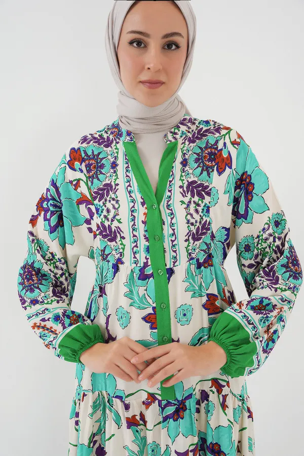 Robe hijab à motifs authentiques 2423 - Vert 1