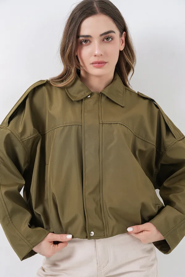Women's Oversize Short Jacket 0732 - Khaki Women's Oversize Short Jacket 0732 - Khaki