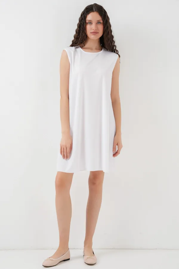 2535 Kolsuz Midi Elbise Astarı İçlik Jüpon - Beyaz