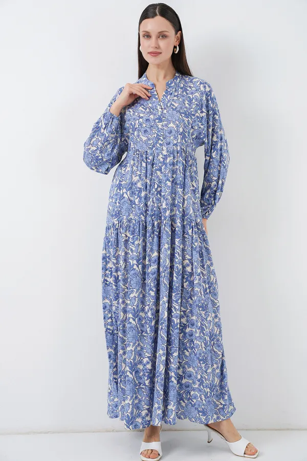 Robe longue hijab à motifs pour femme 2585 - D. Indigo