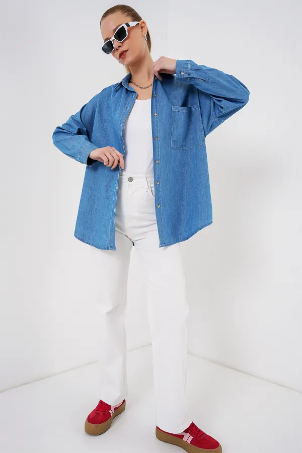 Chemise en jean oversize pour femme 20280 - Bleu