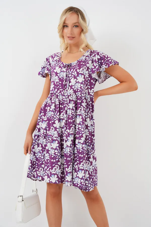 2352 V-Neck Short Dress - Purple