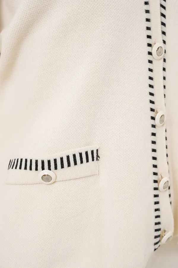 Women's Embroidered Knitwear Cardigan Trousers Two-Piece Set 15963 - Ecru