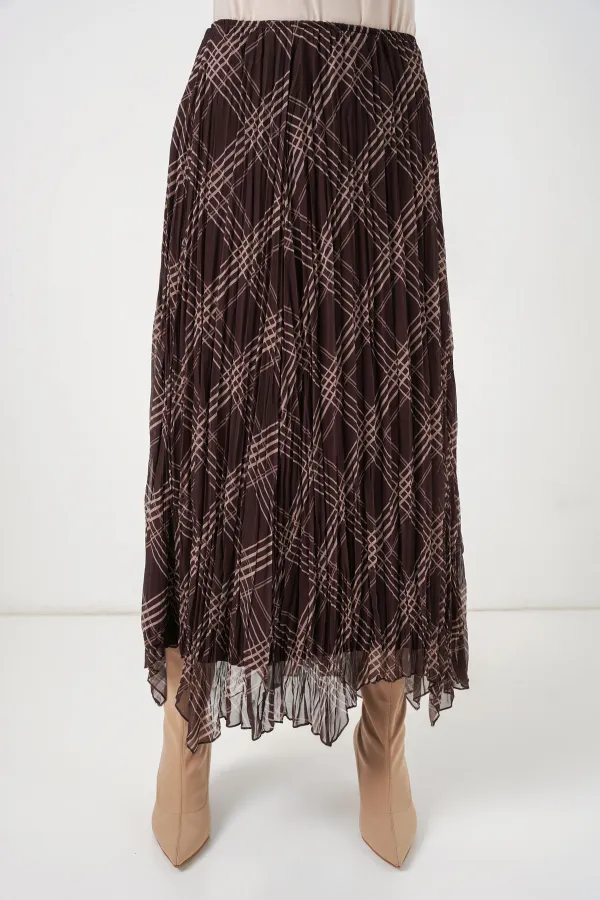 Kadın Asimetrik Kesim Şifon Etek 8056 - Kahverengi