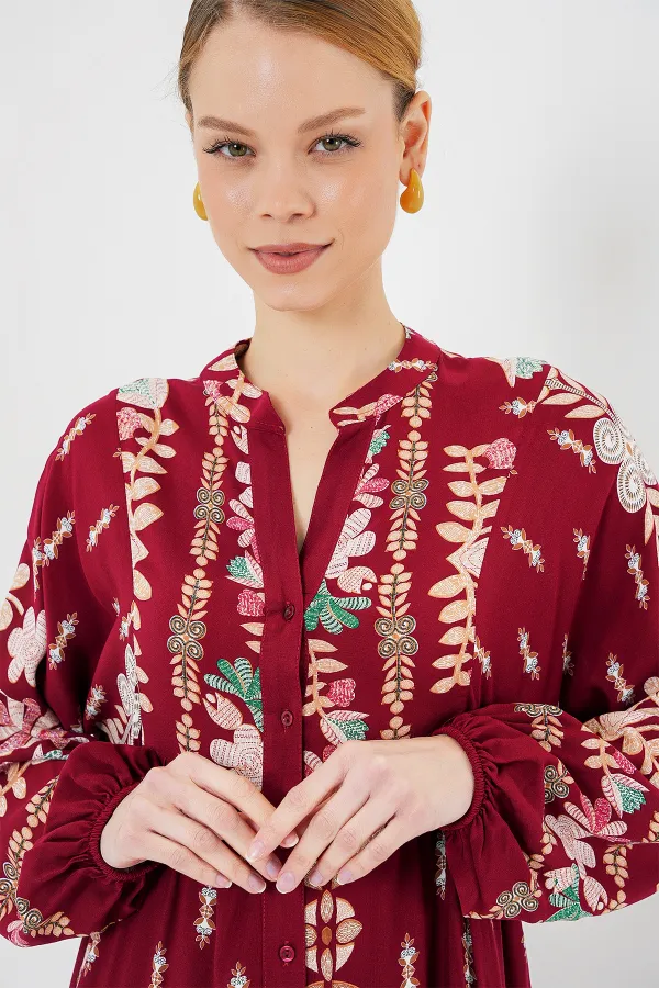 Robe hijab à motifs authentiques 2423 - H. Bordeaux