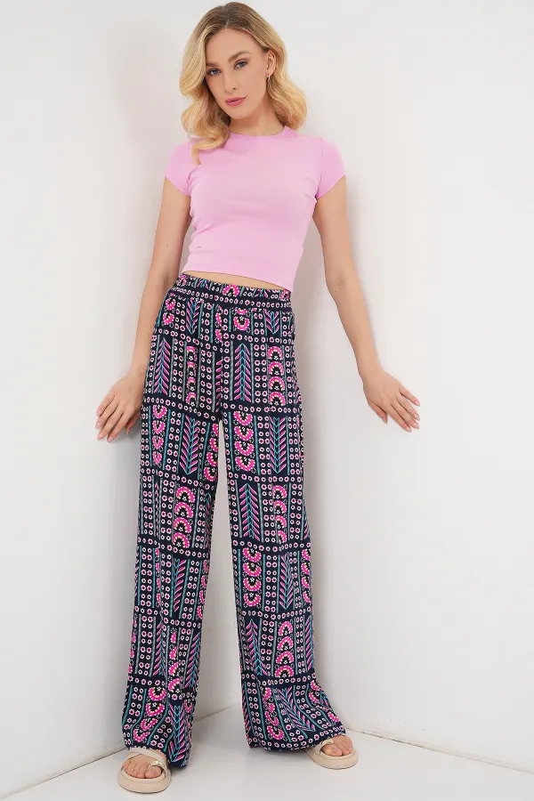 Kadın Desenli Viskon Pantolon 6749 - Lacivert
