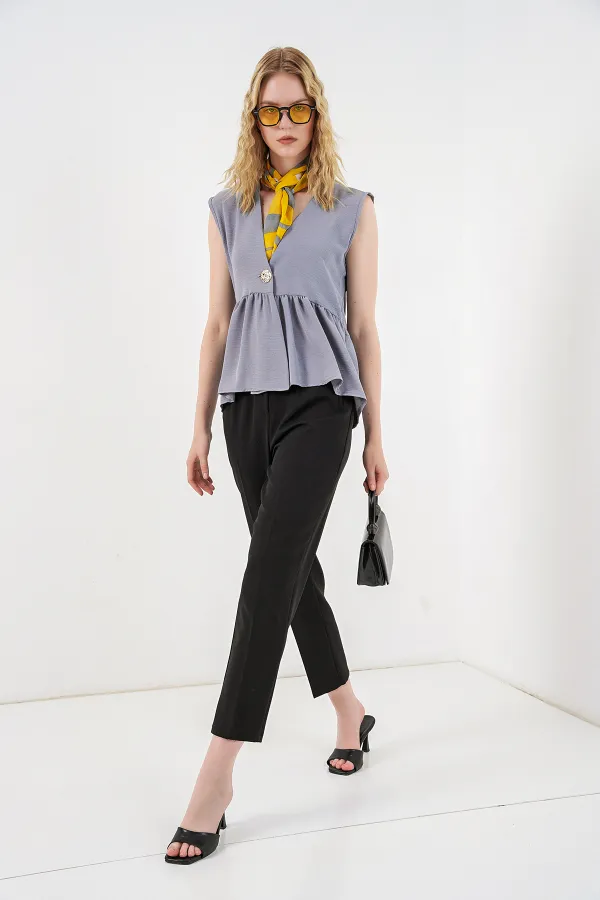 Women's Buttoned Sleeveless Blouse 994 - Grey