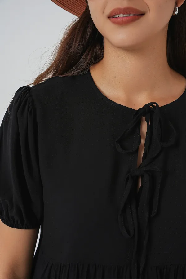 Robe midi à lacets pour femme 2575 - Noire