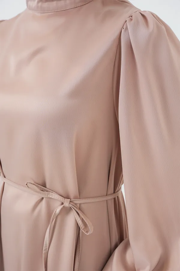 2510 Satin Hijab Evening Dress - Biscuit