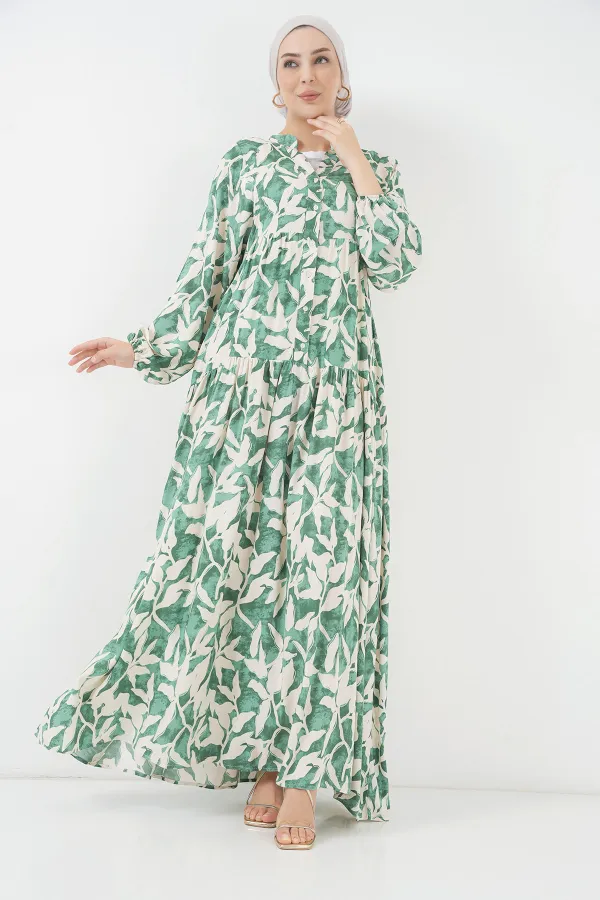 Robe hijab à motifs authentiques 2423 - Vert Z.