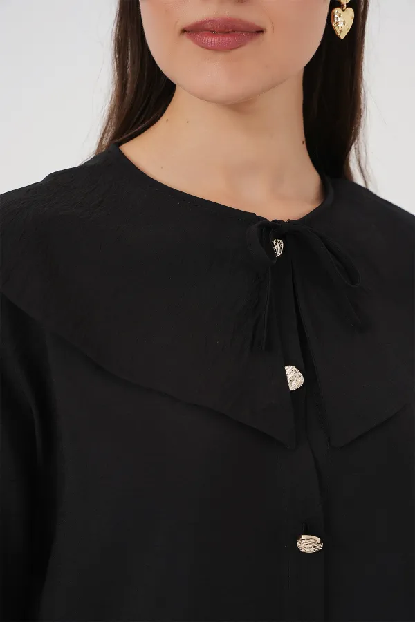 Women's Peter Pan Collar Long Tunic 5967 - Black