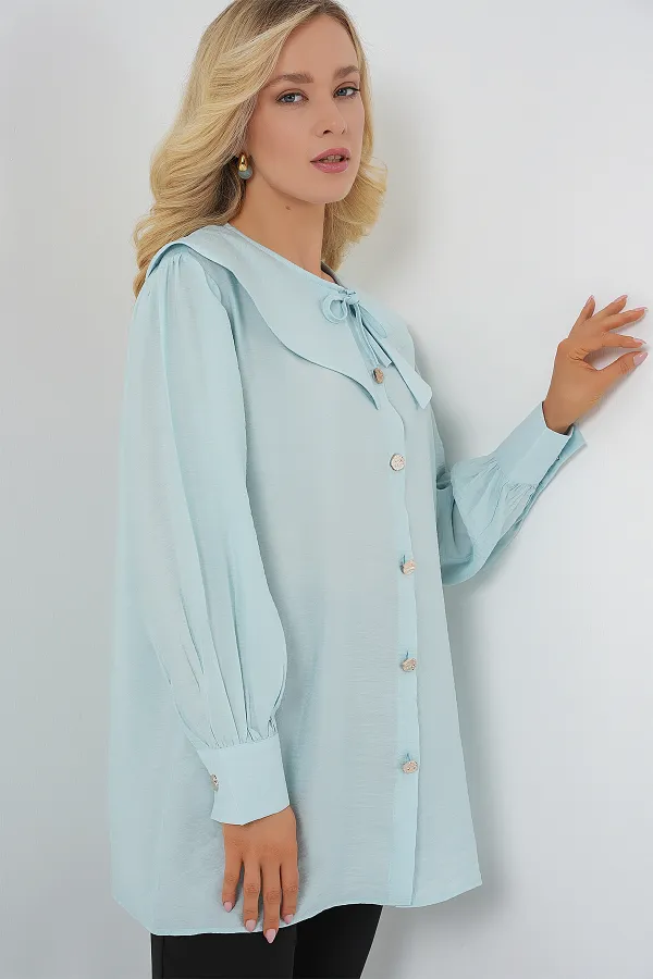 Women's Peter Pan Collar Long Tunic 5967 - Turquoise