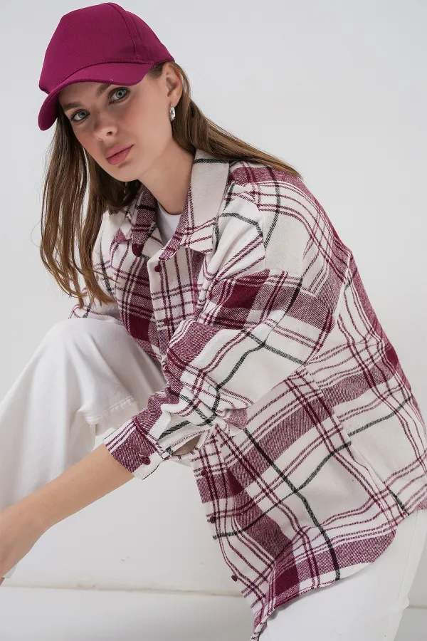 Chemise de bûcheron oversize à carreaux pour femme 3854 Rose foncé
