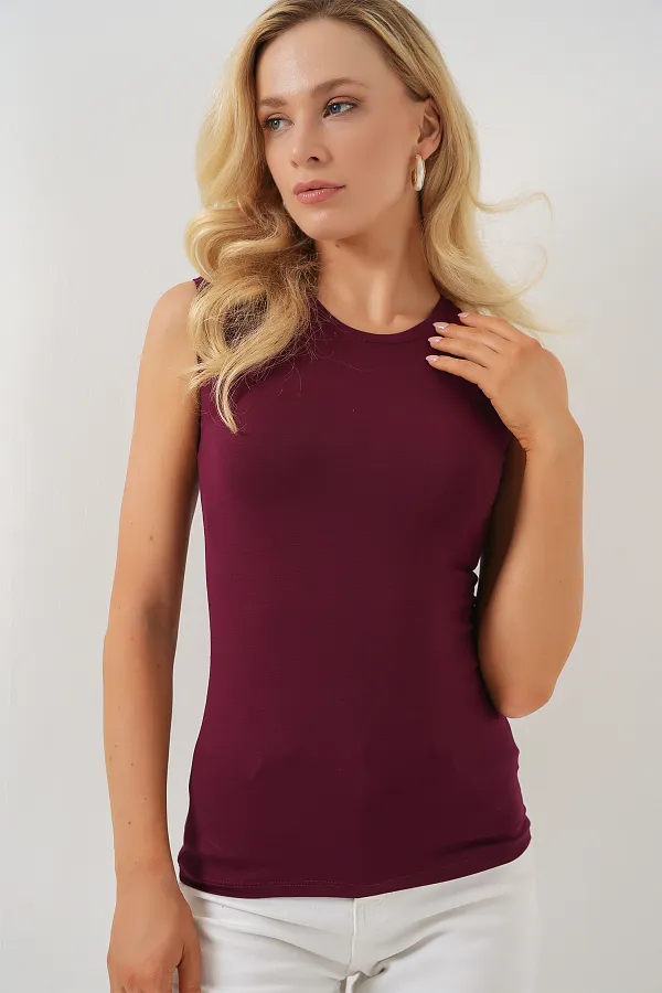 Kadın Kolsuz Body 4347 - Bordo