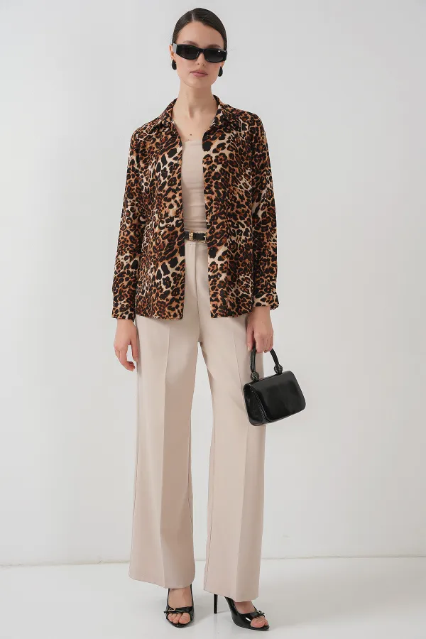 3721 Grafik Desenli Gömlek - C. Kahverengi