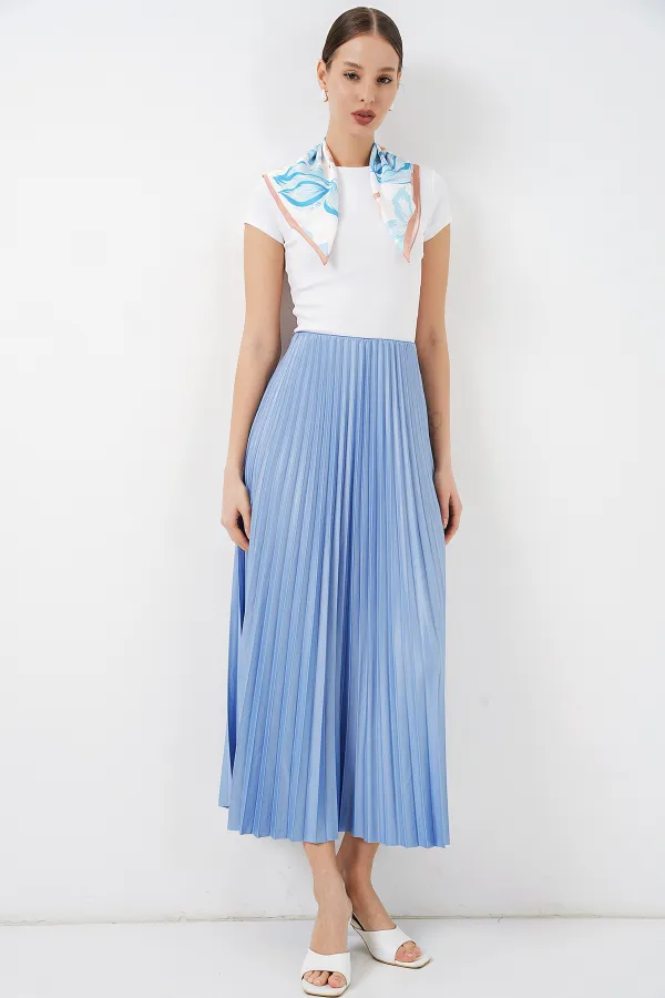 Jupe plissée aspect cuir 8009 - Bleue