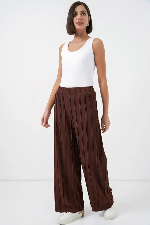 Kadın Dokulu Esnek Örme Pantolon 30077 - Kahverengi