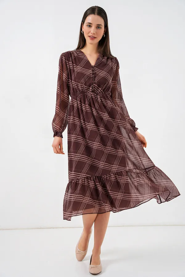 Robe en mousseline à motifs 2137 - Marron foncé