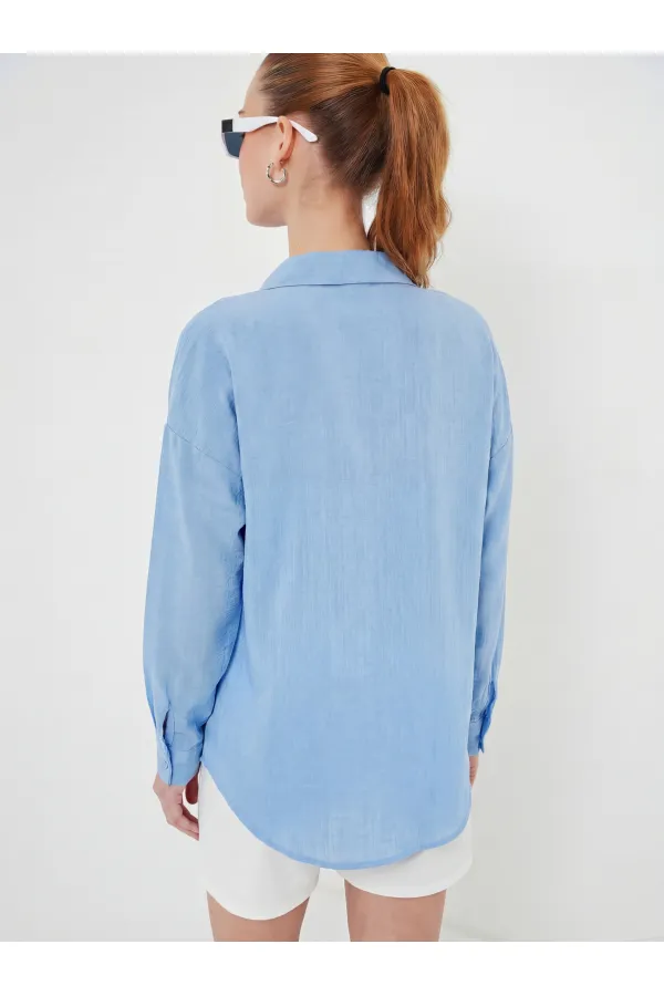 Chemise oversize en lin à poche unique 20153 - Bleu glacier