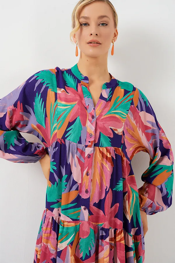 2423 Authentic Patterned Hijab Dress - A.Pudra