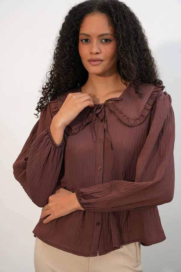 Women's Peter Pan Collar Shirt Blouse 993 - Brown