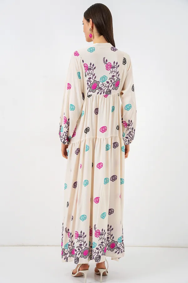 Robe longue hijab à motifs pour femme 2585 - C. Fuchsia