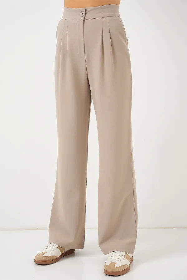 6638 Yüksek Bel Palazzo Pantolon - A.Bej