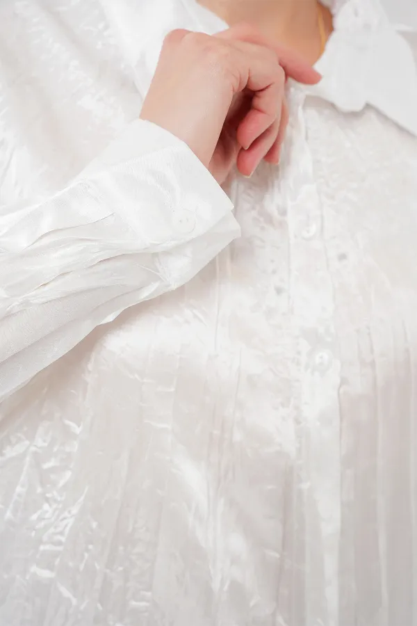 Kadın Kırışık Saten Gömlek 20316 - Beyaz