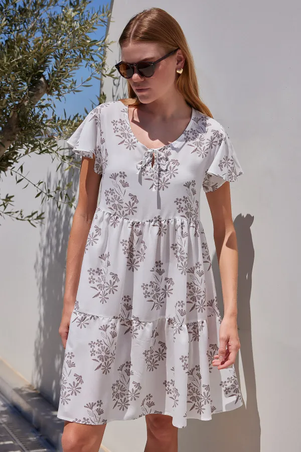 2352 V-Neck Short Dress - Light Brown