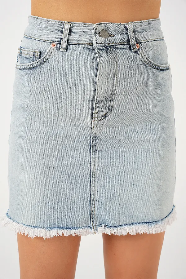 Women's Tassel Mini Denim Skirt 8051 - Blue