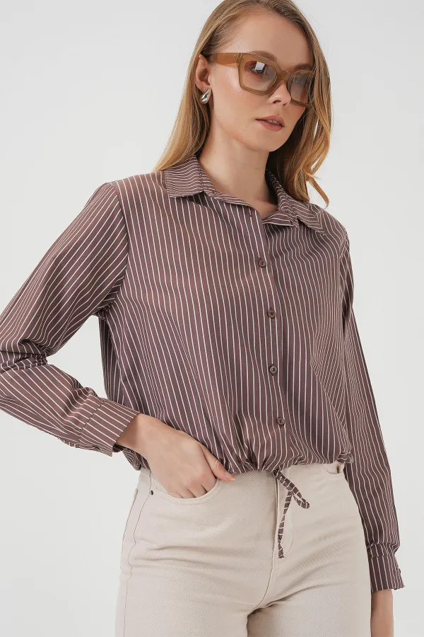 Chemise rayée à manches longues 20276 - Marron