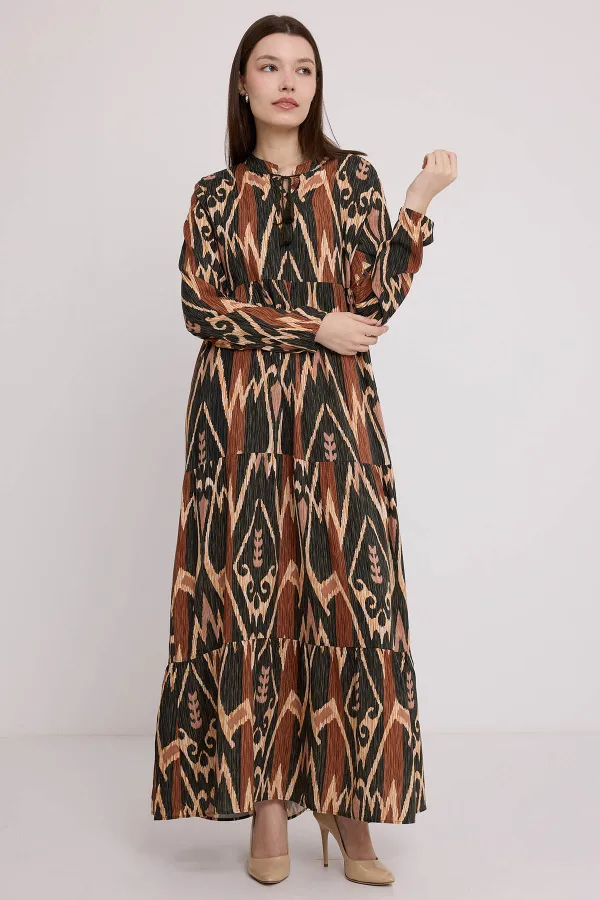 1627 Collar-Tie Hijab Dress - H. Khaki